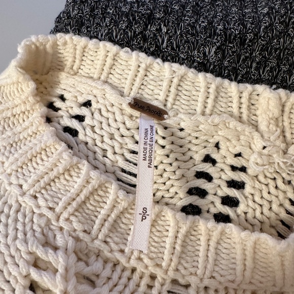 Free People Pointelle and Thermal Colorblock Top in Gray and Cream | Size Small - Picture 5 of 8